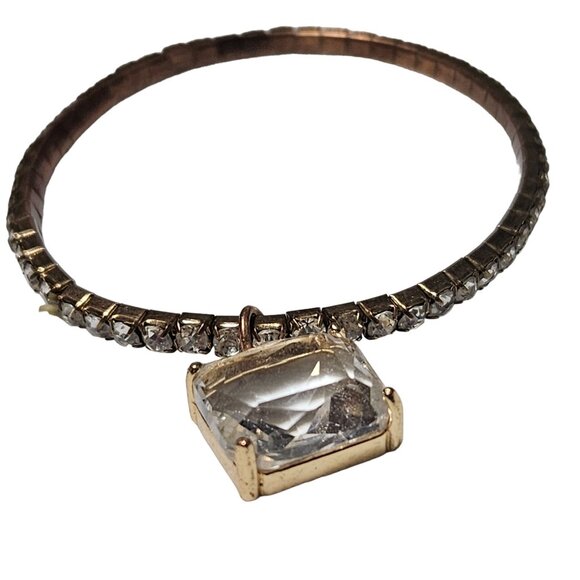 Unbranded Jewelry - Elegant Gold Tone Rhinestone Square Charm Stretch Tennis Bracelet Jewelry Women